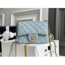 Chanel 22C Classic Flap bag Mini 18 Gold Ball Light Blue Gold Hardware Lambskin Hass Factory leather 13x18x7cm