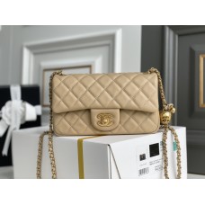 Chanel 22C Classic Flap bag Mini 20 Gold Ball Apricot Gold Hardware Lambskin Hass Factory leather 13x20x7cm