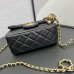 Chanel 22C Classic Flap bag Mini 18 Woven Gold Ball Black Gold Hardware Lambskin Hass Factory leather 13x18x7cm