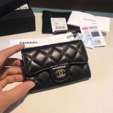 Chanel Classic Wallet Black Gold Hardware Lambskin Hass Factory leather 12x7cm
