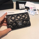 Chanel Classic Wallet Black Silver Hardware Lambskin Hass Factory leather 12x7cm
