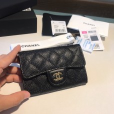 Chanel Classic Wallet Black Gold Hardware Caviar Leather Hass Factory leather 12x7cm