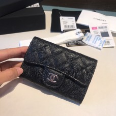 Chanel Classic Wallet Black Silver Hardware Caviar Leather Hass Factory leather 12x7cm