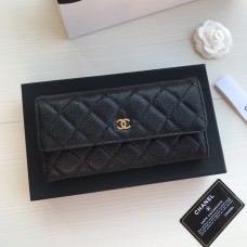 Chanel Classic Wallet Long Flat Cover 19cm Black Gold Hardware Caviar Leather Hass Factory leather 11x19x3cm
