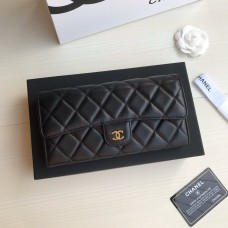 Chanel Classic Wallet Long Curved Cover 19cm Black Gold Hardware Lambskin Hass Factory leather 11x19x3cm