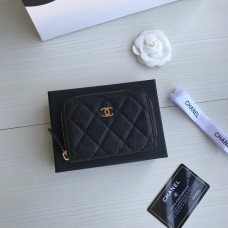 Chanel Classic Wallet Zipper 19cm Black Gold Hardware Caviar Leather Hass Factory leather 11x8x2cm