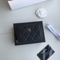 Chanel Classic Wallet Zipper 19cm Black Silver Hardware Caviar Leather Hass Factory leather 11x8x2cm