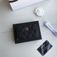 Chanel Classic Wallet Zipper 19cm Black Gold Hardware Lambskin Hass Factory leather 11x8x2cm
