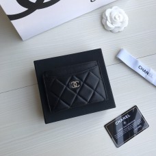 Chanel Classic Card Holder 11cm Black Silver Hardware Lambskin Hass Factory leather 11x7x1cm