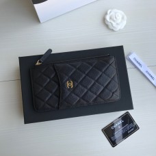 Chanel Classic Wallet Vertical Zipper 19cm Black Gold Hardware Caviar Leather Hass Factory leather 20x10x3cm
