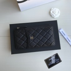 Chanel Classic Wallet Vertical Zipper 19cm Black Silver Hardware Caviar Leather Hass Factory leather 20x10x3cm