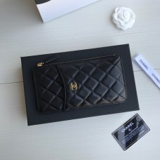 Chanel Classic Wallet Vertical Zipper 19cm Black Gold Hardware Lambskin Hass Factory leather 20x10x3cm