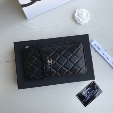 Chanel Classic Wallet Vertical Zipper 19cm Black Silver Hardware Lambskin Hass Factory leather 20x10x3cm