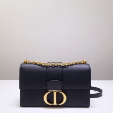 Dior 30 Montaigne Chain Bag, Medium 25, Black Grained Calfskin, Hardware: Black, Model 9011, Size: 25x15x8cm