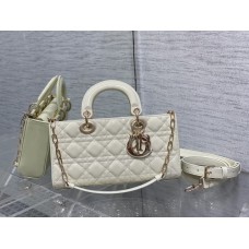 Lady Dior Dioramour Bag, paint leather Medium 26, White with Gold Hardware, Size: 26x6x14cm