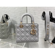 Lady Dior Bag, Grey Lambskin, Champagne Gold Hardware, Small   Four Blocks   20, Size: 20cm