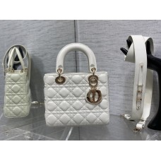 Lady Dior Bag, White Lambskin, Champagne Gold Hardware, Small   Four Blocks   20, Size: 20cm