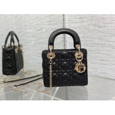 Lady Dior Mini Bag, 17, Black Lambskin, Champagne Gold Hardware, Size: 17cm