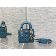 Lady Dior Micro Bag, 12, Blue Lambskin, Champagne Gold Hardware, Size: 12x10x5cm