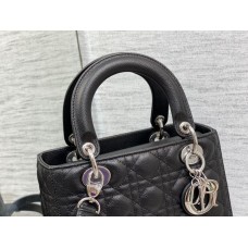 Lady Dior Medium Bag, 24, Black, Silver Hardware, calf skin leather, Size: 24cm
