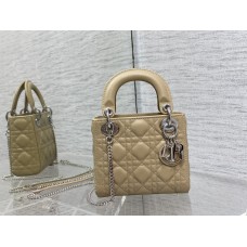 Lady Dior  Mini Bag, 17, Apricot, Silver Hardware, Lambskin, Size: 17cm