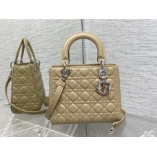 Lady Dior Medium Bag, 24, Apricot, Gold Hardware, Grained Calfskin, Size: 24cm