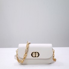 Dior 30 Montaigne Avenue Bag, White, Full Leather, Gold Hardware, Small 22.5, Model 2303, Size: 18x4.5x10cm