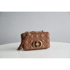 Dior Caro Chain Bag, Brown, Gold Hardware, Calfskin, Small 20, Size: 20x12x7cm