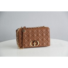 Dior Caro Chain Bag, Brown, Gold Hardware, Calfskin, Large 28 , Size: 28x17x9cm