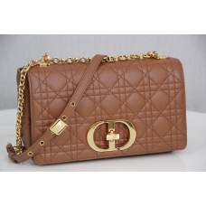Dior Caro Chain Bag, Apricot, Gold Hardware, Calfskin, Medium 25, Size: 25.5x15.5x8cm