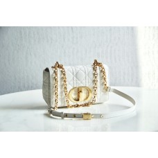Dior Caro Chain Bag, White, Gold Hardware, Calfskin, Small 20, Size: 20x12x7cm