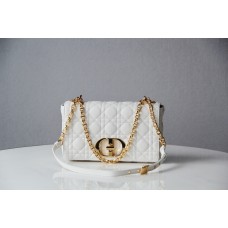 Dior Caro Chain Bag, White, Gold Hardware, Calfskin, Medium 25, Size: 25.5x15.5x8cm