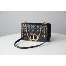 Dior Caro Chain Bag, Black, Gold Hardware, Calfskin, Medium 25, Size: 25.5x15.5x8cm