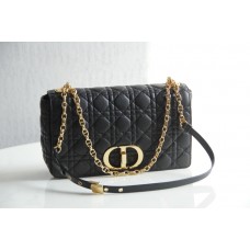 Dior Caro Chain Bag, Black, Gold Hardware, Calfskin, Large 28 , Size: 28x17x9cm