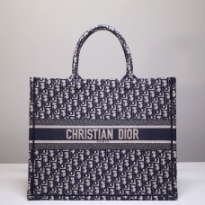 Dior Book Tote, Classic Blue Oblique Embroidery, Large 42, Size: 42x35x18cm