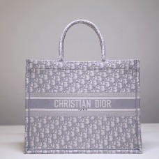 Dior Book Tote, Classic Grey Zoo Oblique Embroidery, Large 42, Size: 42x35x18cm
