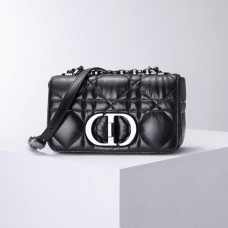 Dior Caro Calfskin, Black, Deep Silver Hardware, Small (20x12x7cm)