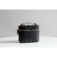 Dior Makeup Bag, Full Leather, Black, Gold Hardware, Vanity Box (Style: 9012), Size: 18.5x13x10.5cm