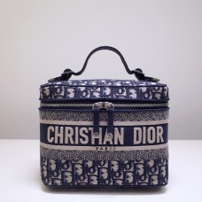 Dior Makeup Bag, Small Box, Classic Blue Oblique, Vanity Box (Style: 9012L), Size: 25x15x14cm