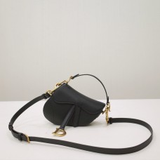 Dior Saddle Bag, Black Calfskin, Gold Hardware, Small (21x18x5cm)