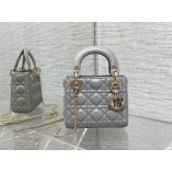 Lady Dior Mini 17cm, Three Blocks, Lambskin, Gray, Champagne Gold Hardware