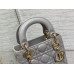 Lady Dior Mini 17cm, Three Blocks, Lambskin, Gray, Champagne Gold Hardware