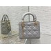 Lady Dior Mini 17cm, Three Blocks, Lambskin, Gray, Champagne Gold Hardware