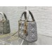 Lady Dior Mini 17cm, Three Blocks, Lambskin, Gray, Champagne Gold Hardware