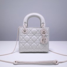 Lady Dior Mini 17cm, Three Blocks, Lambskin, Lady Matte White Pearl, White Matte Hardware
