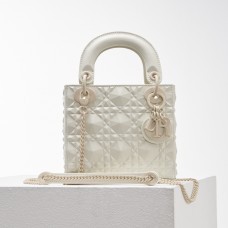 Lady Dior Mini 17cm, Three Blocks, Milk White, Champagne Gold Hardware