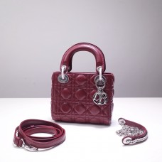 Lady Dior Mini 17cm, Three Blocks, Lambskin, Red, Silver Hardware
