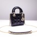 Lady Dior Mini 17cm, Three Blocks, Patent Leather, Black, Champagne Gold Hardware