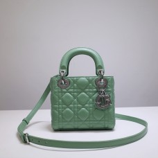 Lady Dior Mini 17cm, Three Blocks, Lambskin, Green, Silver Hardware