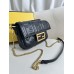 Fendi Baguette Mini 19 Chain Black All Leather Gold Buckle 19x11.5x4cm